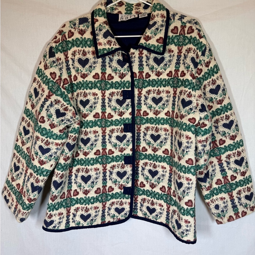 Vintage KEREN hart Multicolor Heart Pattern Tapestry Jacket